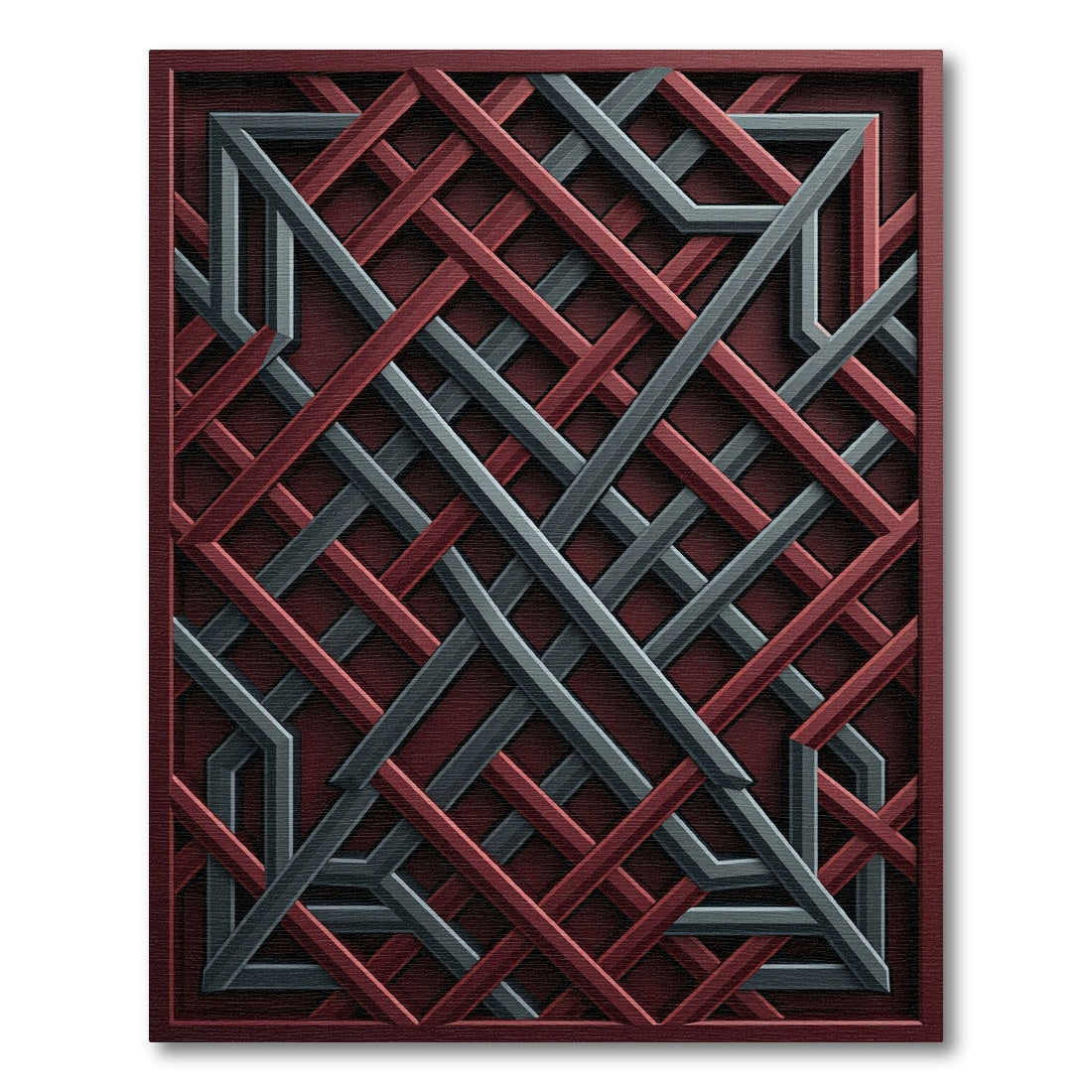 Crimson Gray Interlocking Geometric Rug