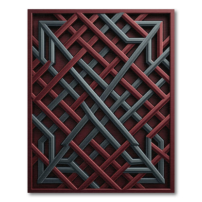 Crimson Gray Interlocking Geometric Rug