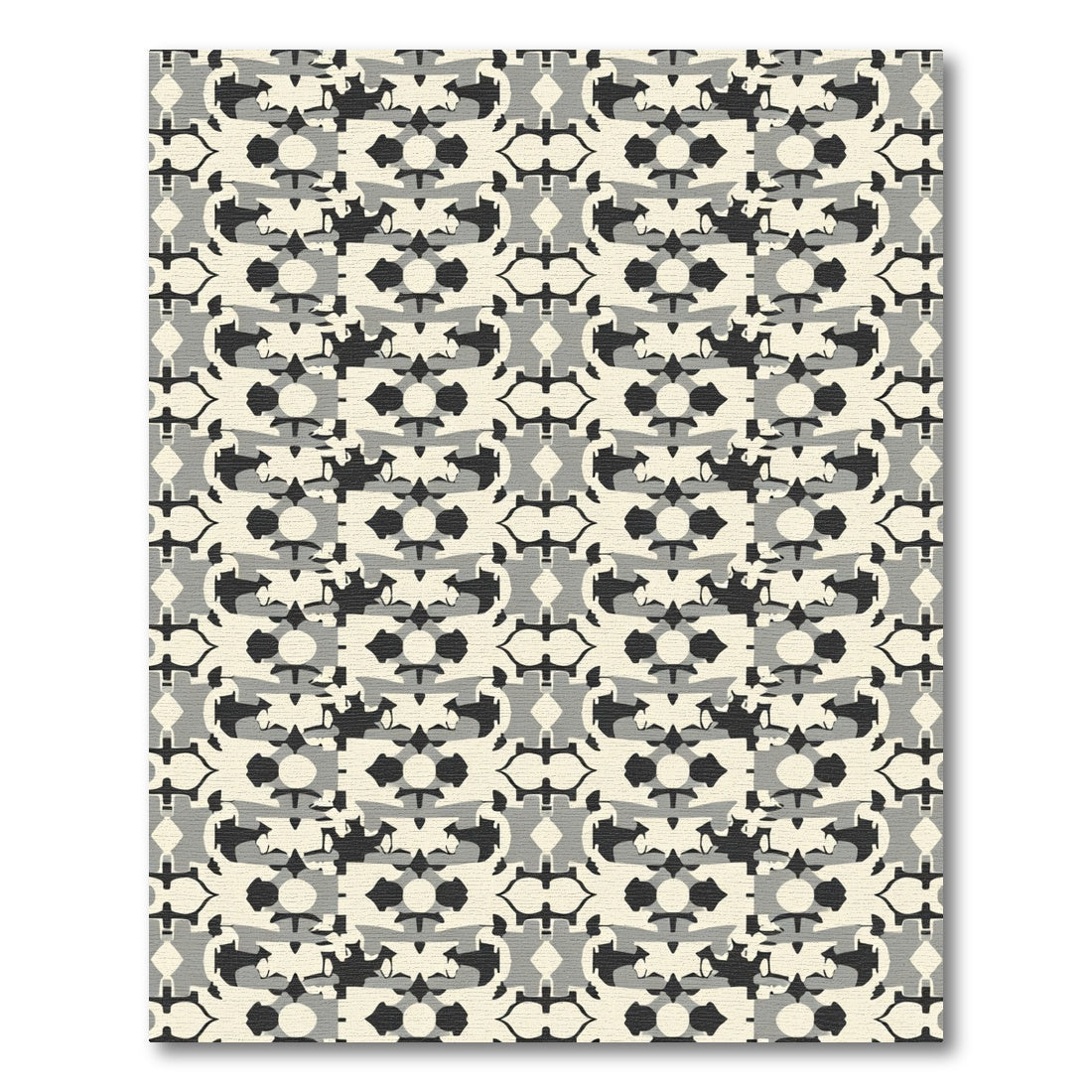 Cream Black Gray Abstract Repeating Shapes Rug
