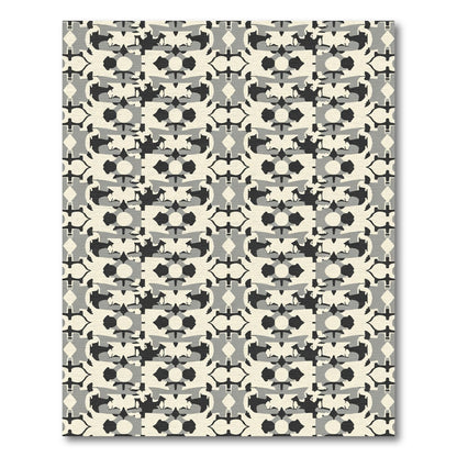 Cream Black Gray Abstract Repeating Shapes Rug