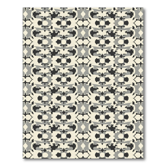 Cream Black Gray Abstract Repeating Shapes Rug