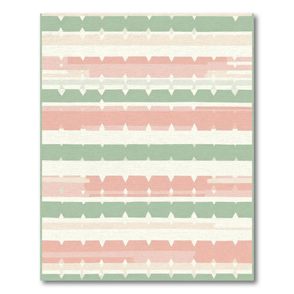 Soft Peach Green Diamond Stripe Rug