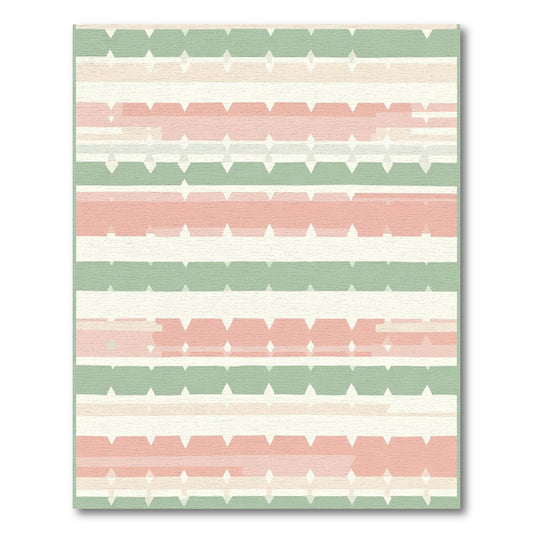 Soft Peach Green Diamond Stripe Rug