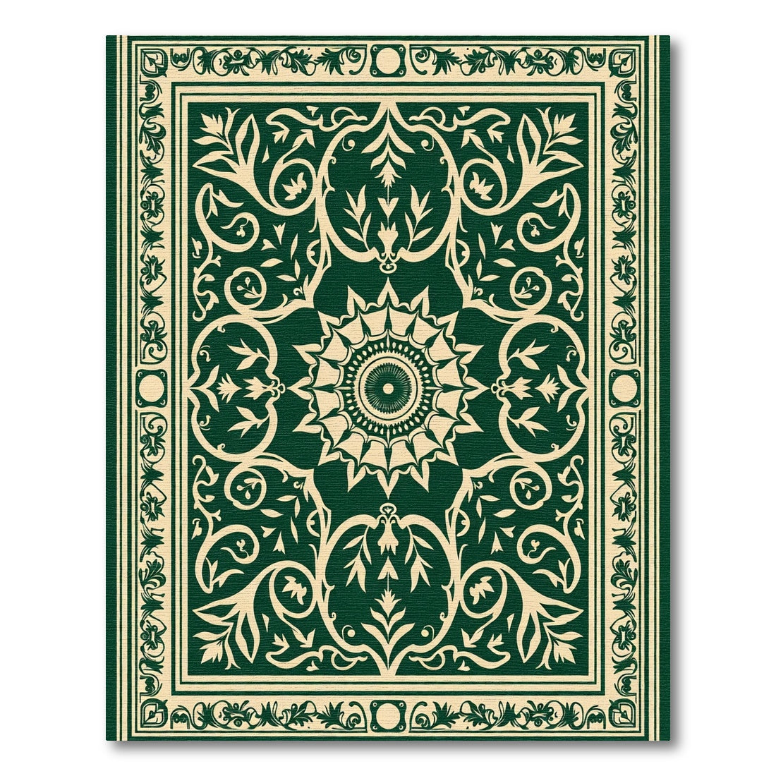 Ornate Green Botanical Mandala Rug