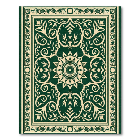 Ornate Green Botanical Mandala Rug