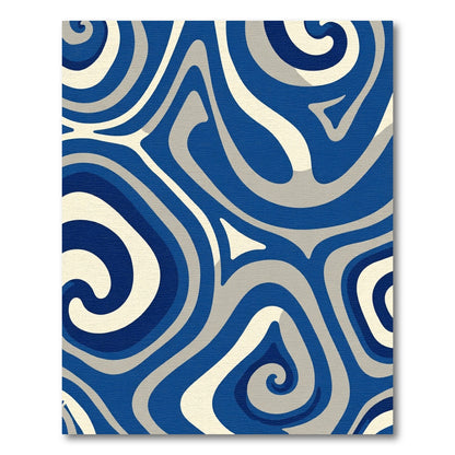 Deep Blue Cream Swirl Abstract Rug