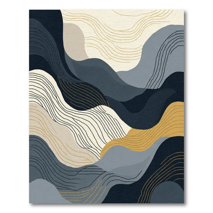 Abstract Blue Gold Wavy Landscape Rug