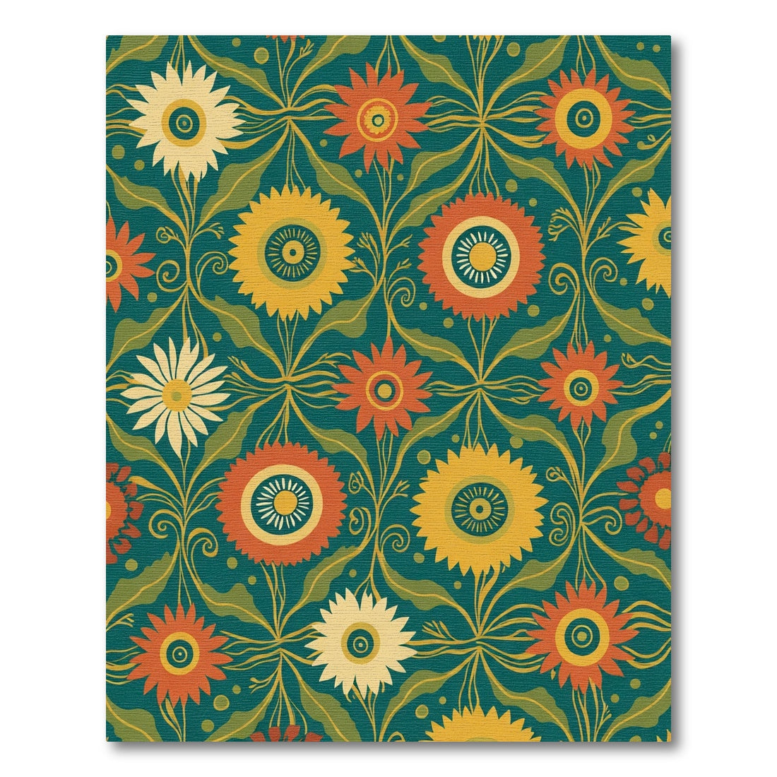 Vintage Teal Floral Sunburst Rug
