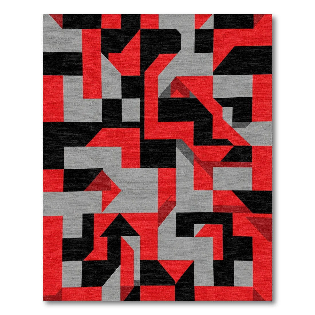 Bold Red Black Geometric Abstract Rug