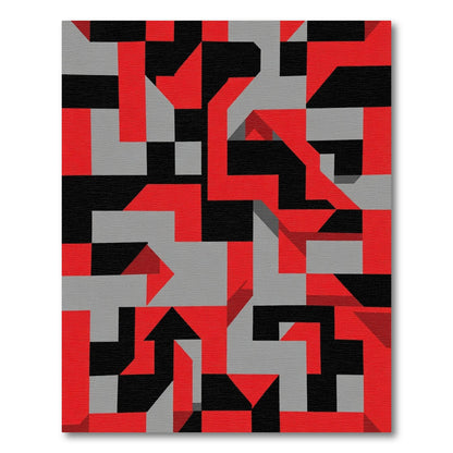 Bold Red Black Geometric Abstract Rug