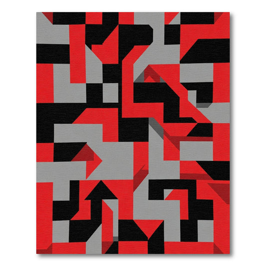 Bold Red Black Geometric Abstract Rug