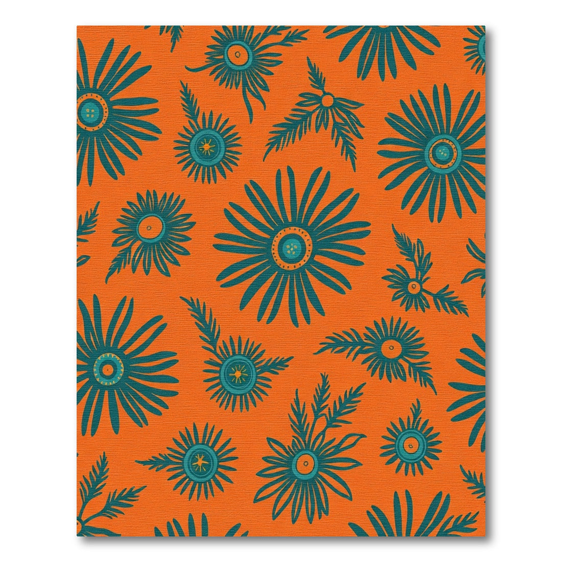 Teal Daisy Blooms Orange Background Rug