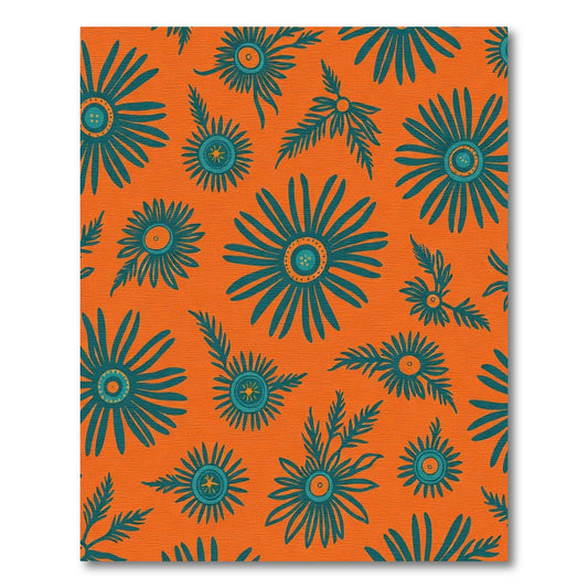 Teal Daisy Blooms Orange Background Rug