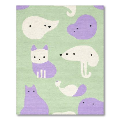 Purple Animal Friends Kids Cartoon Rug