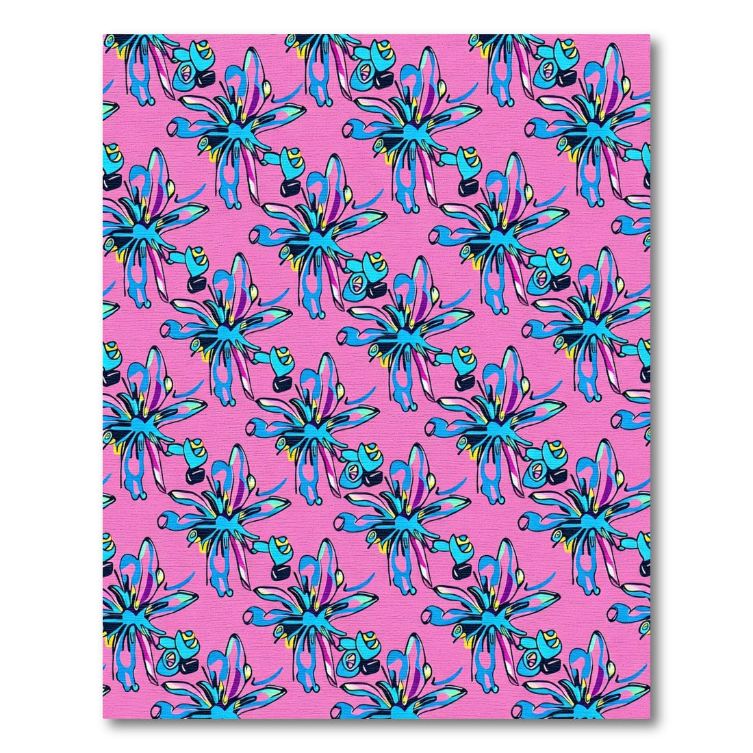 Vibrant Pink Blue Abstract Floral Rug