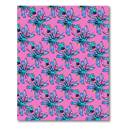 Vibrant Pink Blue Abstract Floral Rug