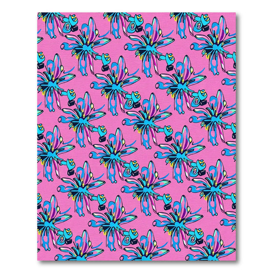 Vibrant Pink Blue Abstract Floral Rug