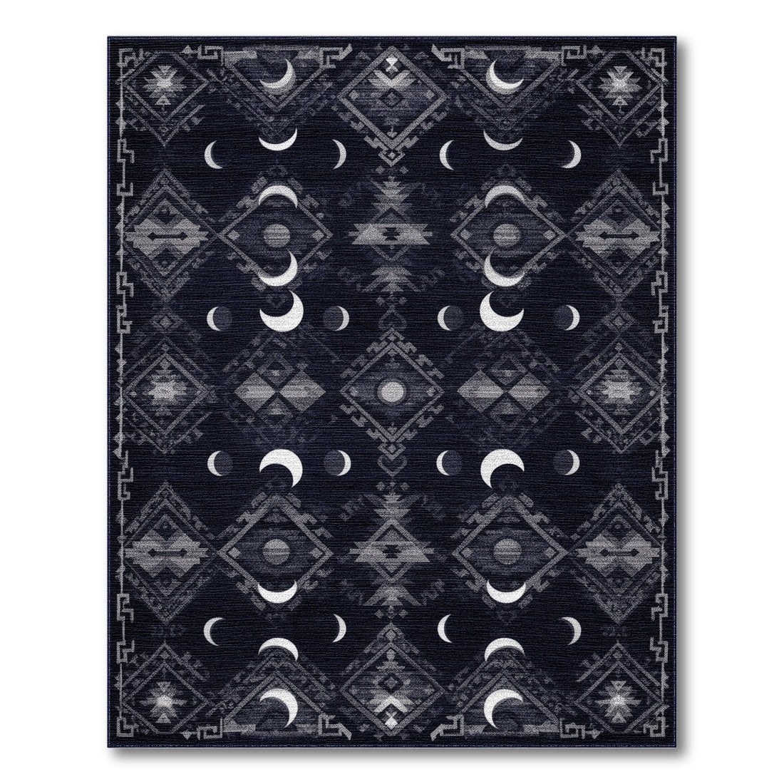 Black White Moon Phase Tribal Area Rug