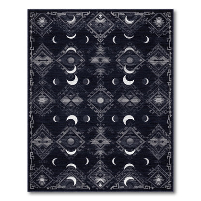 Black White Moon Phase Tribal Area Rug