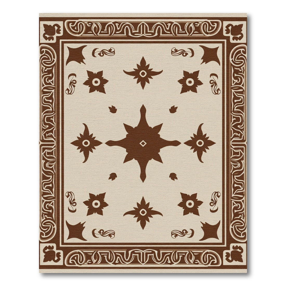 Brown Ivory Star Floral Border Rug