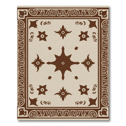 Brown Ivory Star Floral Border Rug