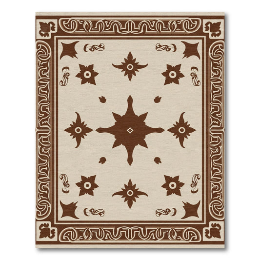 Brown Ivory Star Floral Border Rug
