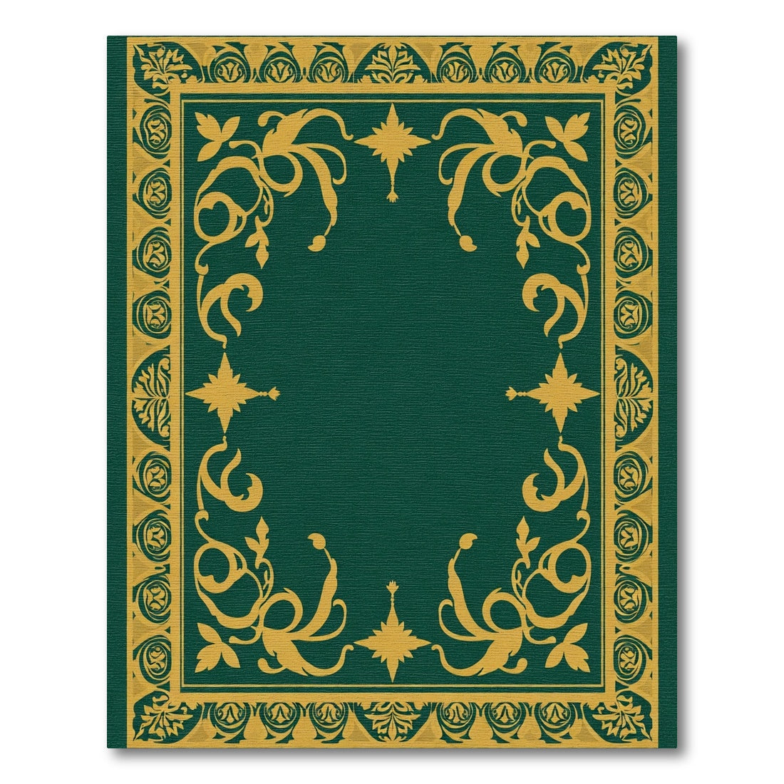 Ornate Gold Floral Border Emerald Rug