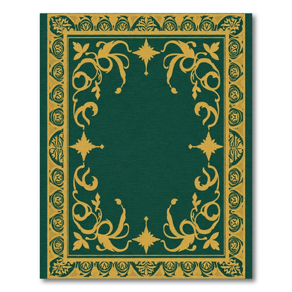 Ornate Gold Floral Border Emerald Rug