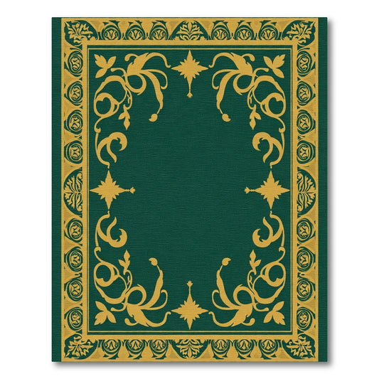 Ornate Gold Floral Border Emerald Rug
