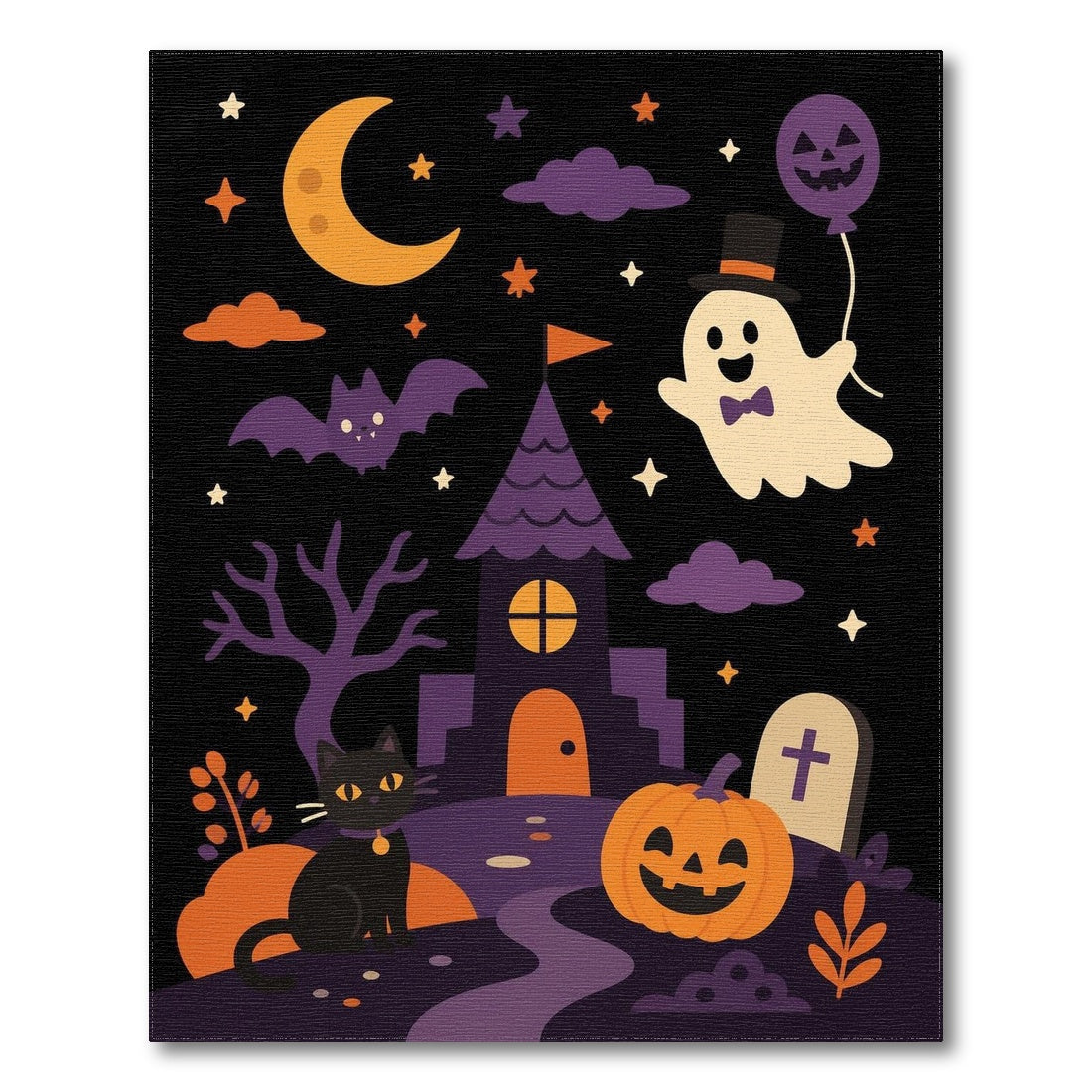 Cute Halloween Ghost Cat Kids Cartoon Area Rug