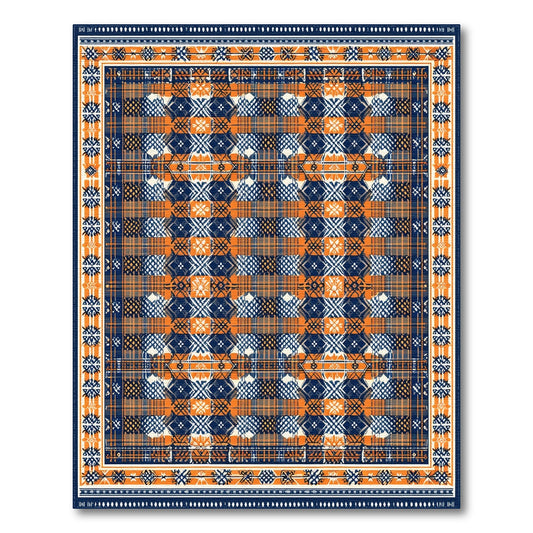 Navy Orange Geometric Bordered Area Rug