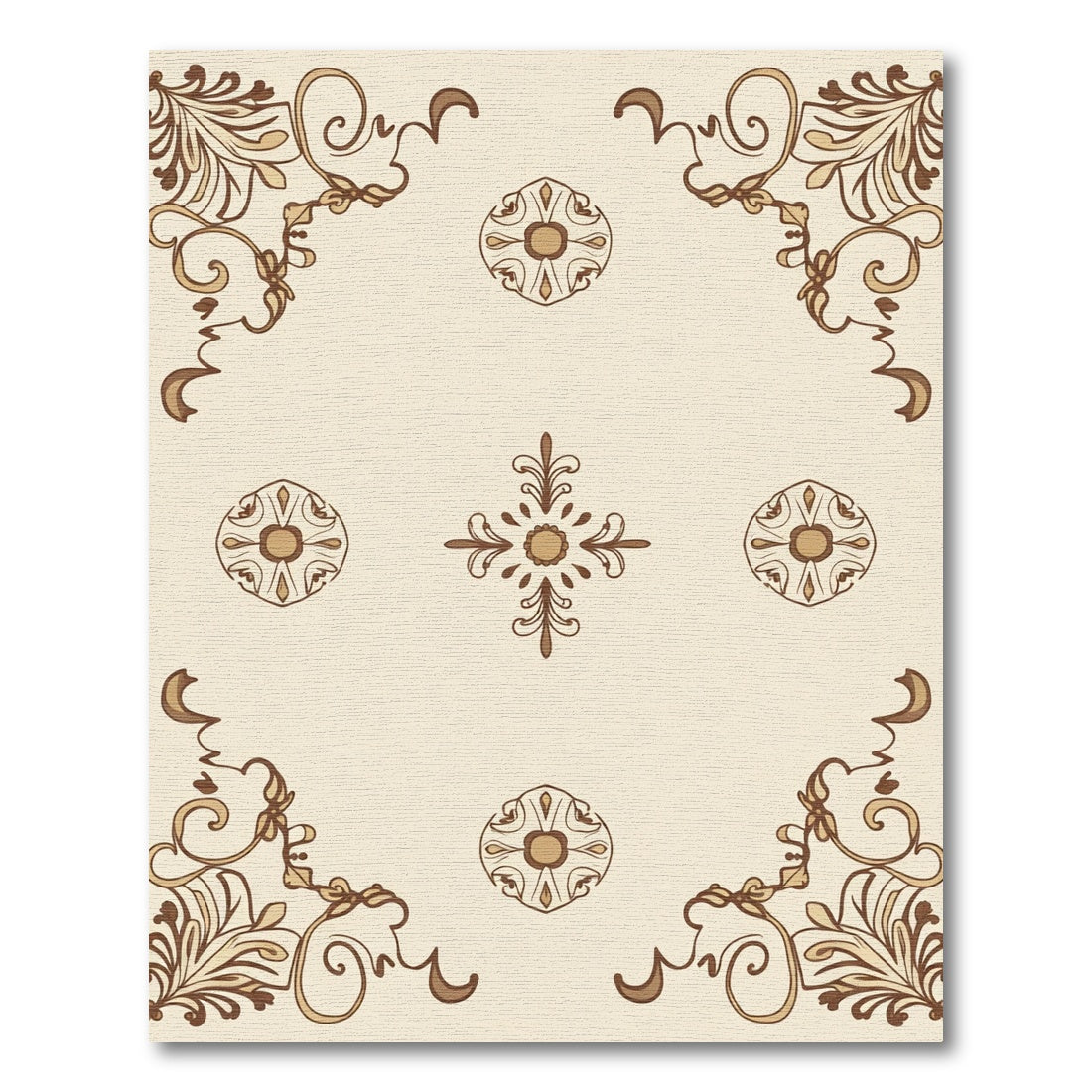 Brown Beige Scrollwork Medallion Accent Rug