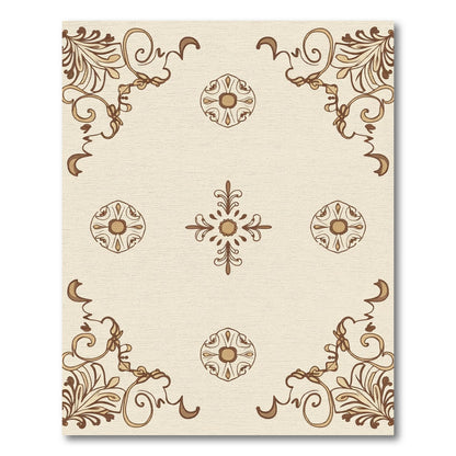 Brown Beige Scrollwork Medallion Accent Rug
