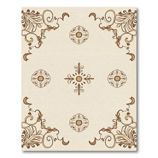 Brown Beige Scrollwork Medallion Accent Rug