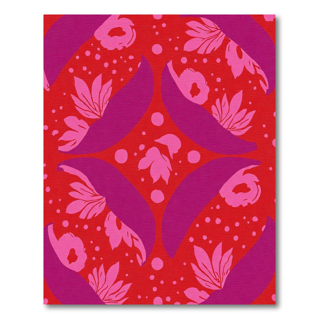 Bold Red Pink Floral Dot Medallion Rug