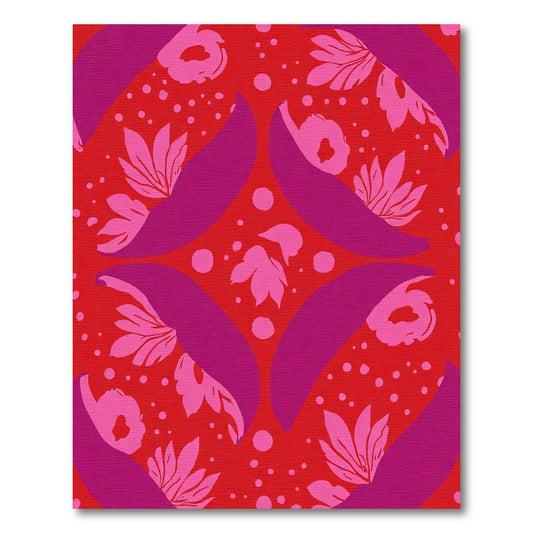 Bold Red Pink Floral Dot Medallion Rug