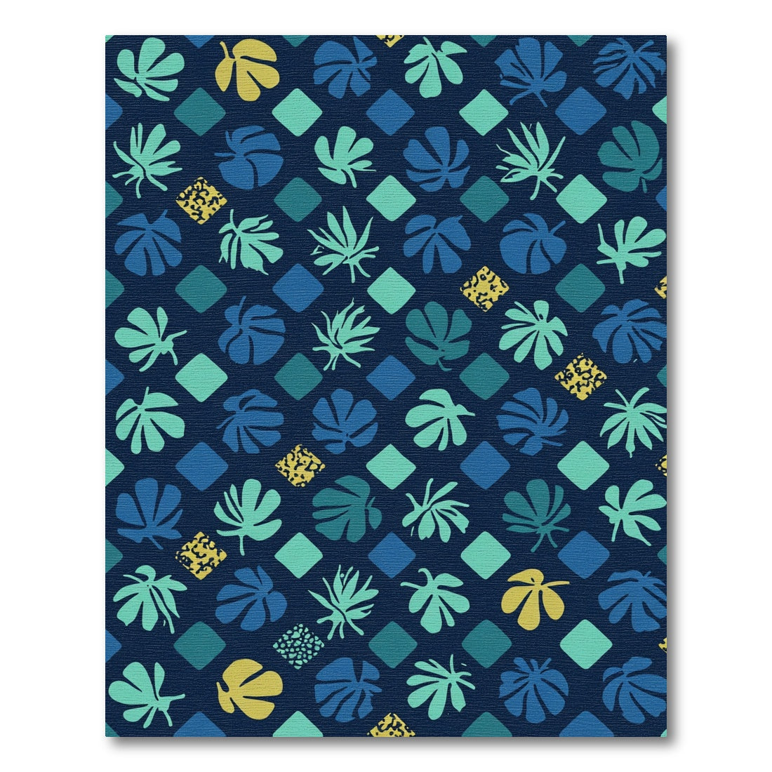 Deep Teal Leafy Diamond Composition Rug