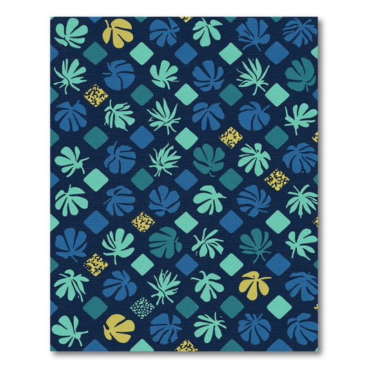 Deep Teal Leafy Diamond Composition Rug
