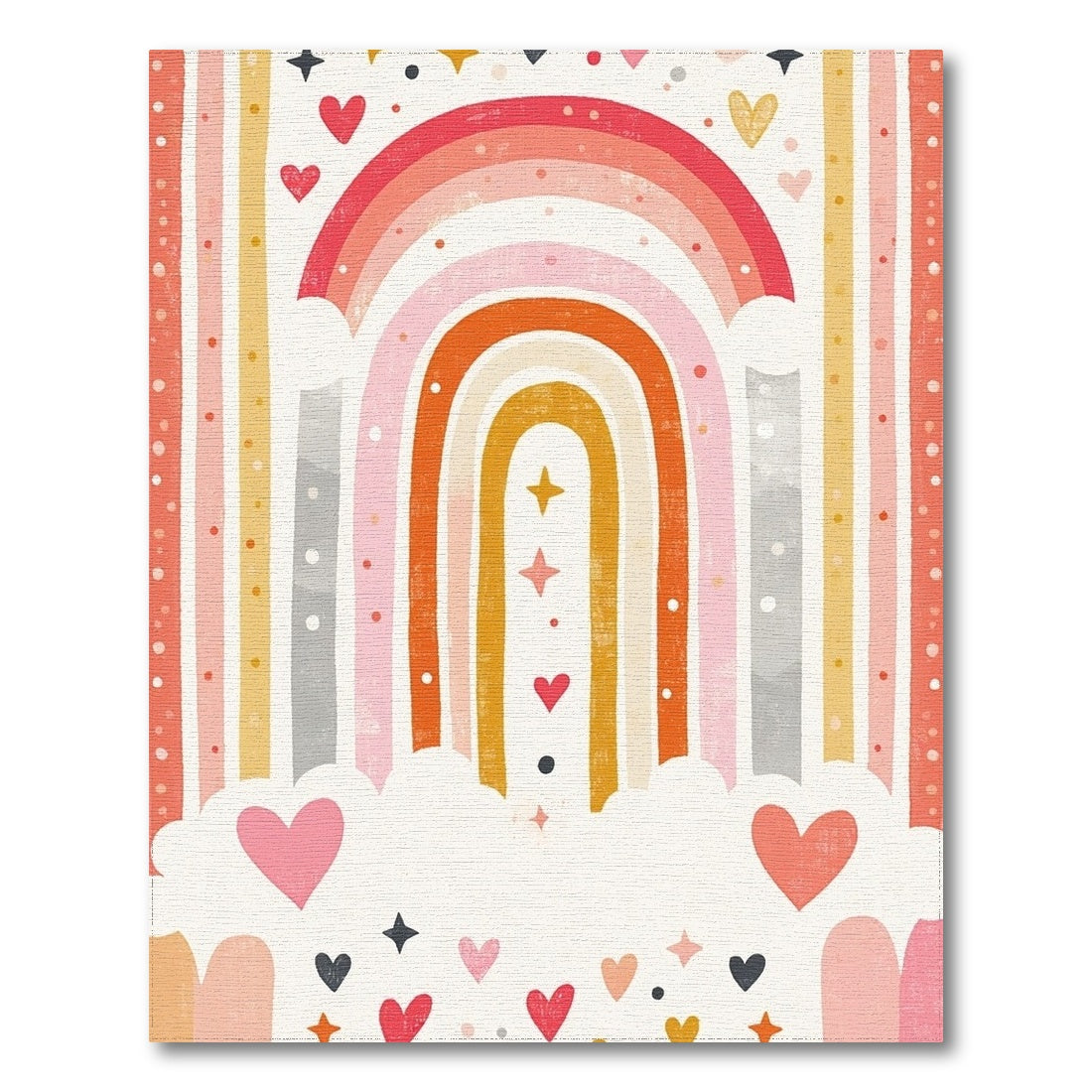 Kids Cartoon Multi-color and Patterns Rainbow Hearts Kids Area Rug