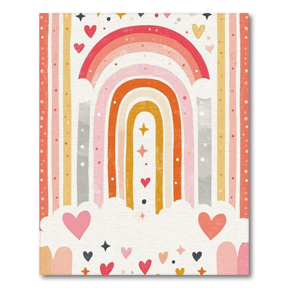 Kids Cartoon Multi-color and Patterns Rainbow Hearts Kids Area Rug