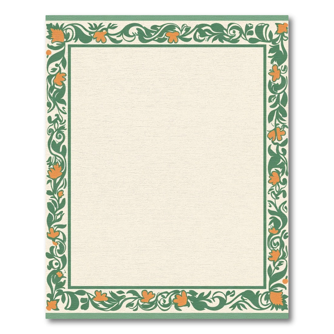Green Orange Floral Vines Border Rug