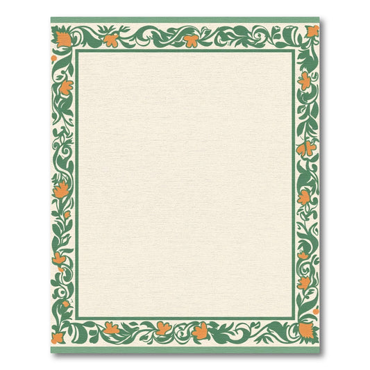 Green Orange Floral Vines Border Rug