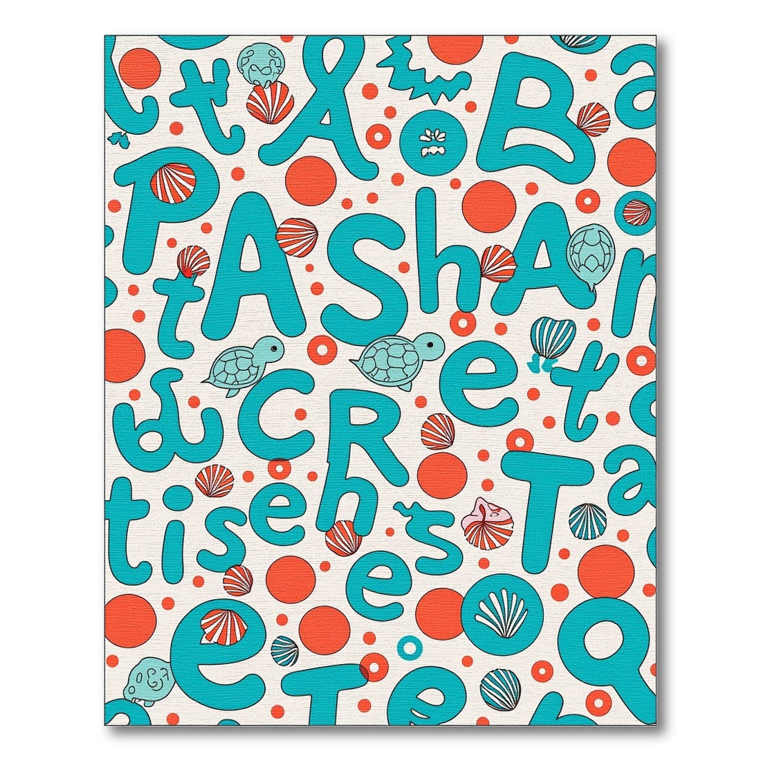Aqua Orange Turtle Shell Alphabet Collage Rug