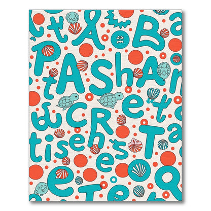 Aqua Orange Turtle Shell Alphabet Collage Rug