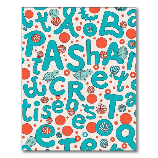Aqua Orange Turtle Shell Alphabet Collage Rug