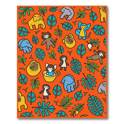 Whimsical Jungle Animals Tropical Leaves Rug