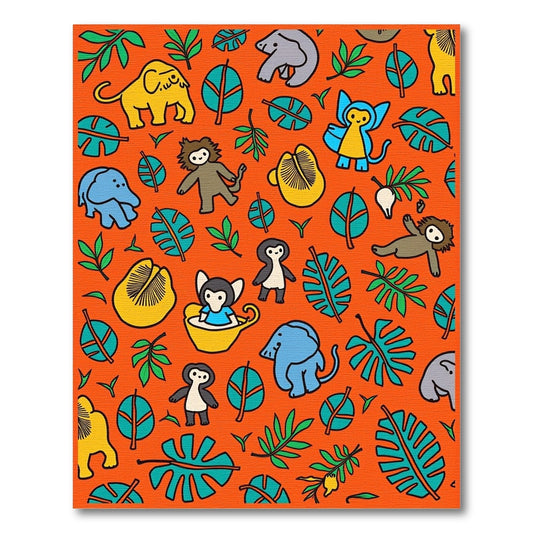Whimsical Jungle Animals Tropical Leaves Rug