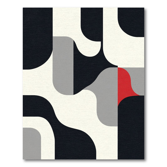 Abstract Red Black Cream Geometric Waves Rug