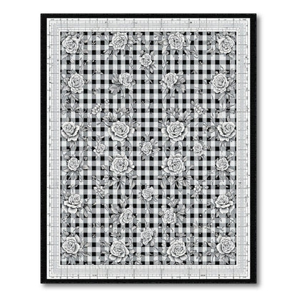 Black White Rose Gingham Area Rug