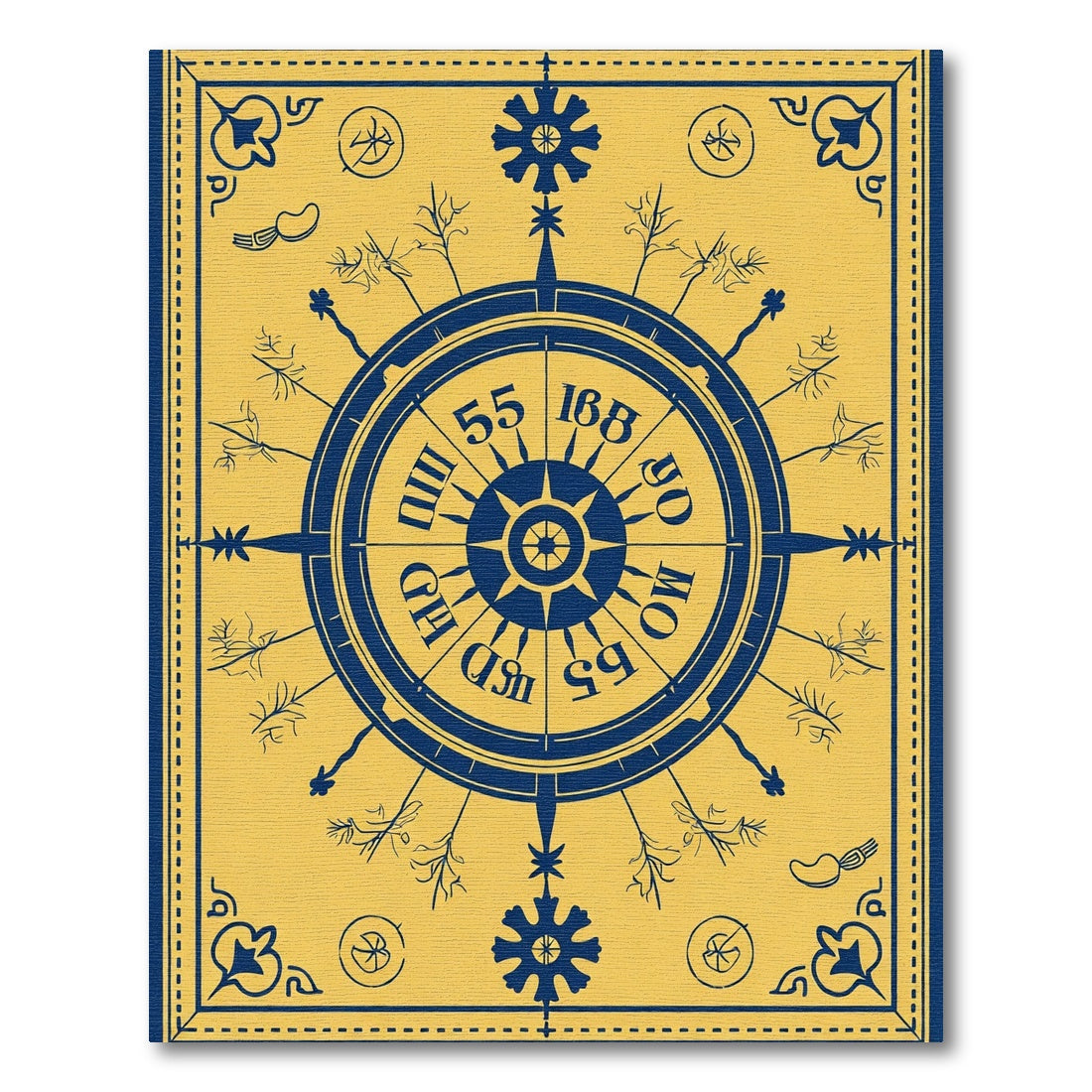 Navy Blue Yellow Compass Motif Rug